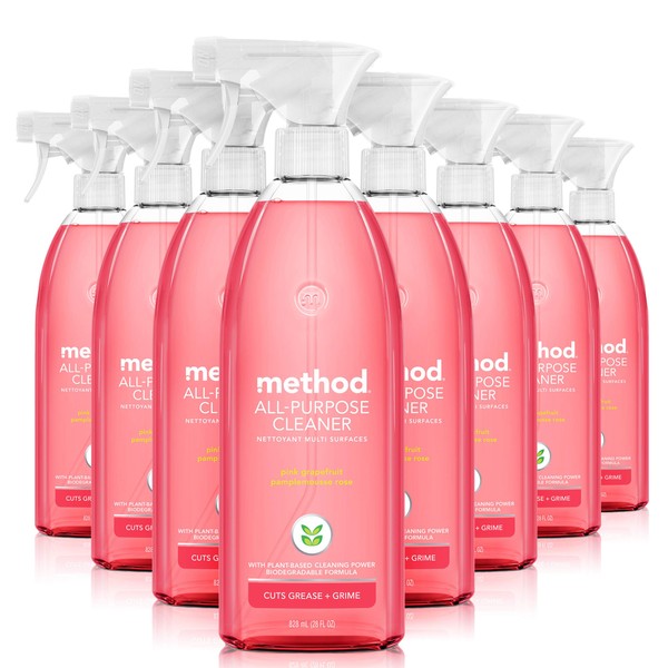 Method All-Purpose Cleaner Spray, Pink Grapefruit, Plant-Based and Biodegradable Formula Perfect for Most Counters, Tiles, Stone, and More, 28 oz Spray Bottles, (Pack of 8)