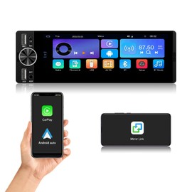 Single-Din-Car-Radio with Wireless Apple-Carplay & Android-Auto,6.36 Inch Car Radio Touchscreen,Bluetooth Handsfree, Backup Camera, FM,USB