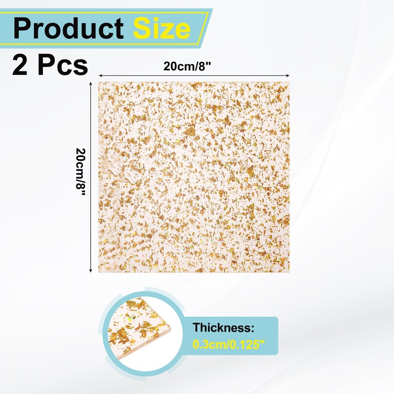 sourcing map 2Pcs Gold Glitter Acrylic Sheets 1/8" Thickness 8"x8"
