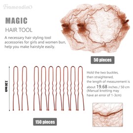 Framendino, 50 Pack Hair Nets Invisible Elastic Edge Mesh with 100 U Shaped Pins Set for Women Ballet Bun
