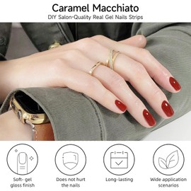 DUKASOU Semi Cured Gel Nail Strips, 28 pcs Gel Nail Strips Work with Any UV Lamp, Long Lasting Gel Nail Stickers Full Nail Wraps, Salon Quality, Easy to Apply(Caramel Macchiato)