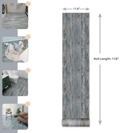 Peel and Stick Floor Tile - 11.8" X 118" Vinyl Flooring Roll, Wood Grain Textured with Waterproof, Slip-Resistant - for Bathroom, Rv