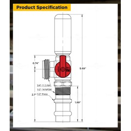 Highcraft 540SI Washing Machine Replacement Valve with Hammer Arrestor Inlet x 3/4’’ MHT Outlet Brass Red-for Hot Water Supply, 1/2’’ Press