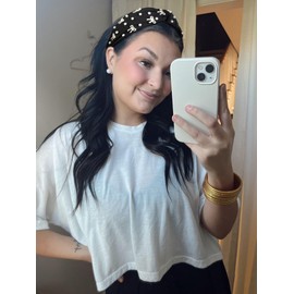 TEBIEKOY Cute Knotted Headbands for Women, Trendy Bows and Pearl Wide Head Band Non Slip Hairhoop, Thick Elastic Hairband for Womens Hair Black Hair Accessories