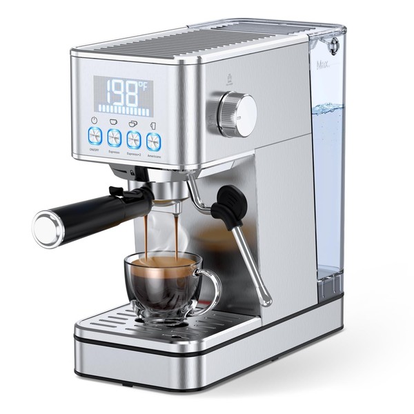 LERTIN Espresso Machine, 20Bar Compact Stainless Espresso Maker, With Milk