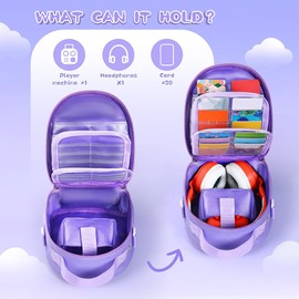 AZURAOKEY Case for Yoto Mini (2024 Edition) - Travel Storage Bag with Card Holder for Up to 30 Cards, Protective Case with Shoulder Strap for Audio Music Player & Headphone Accessories