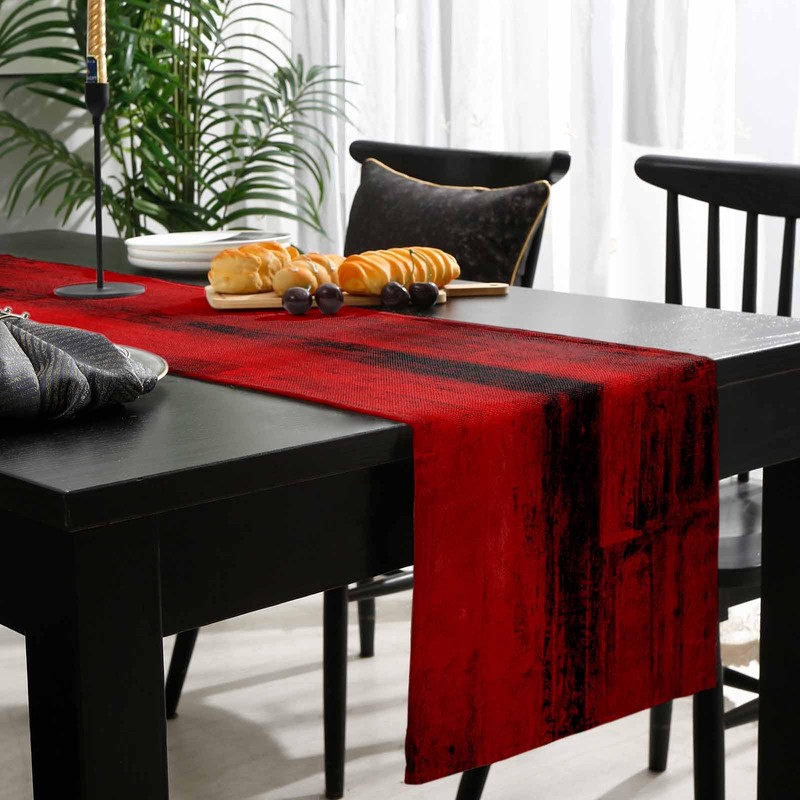 Red Black Ombre Cotton Linen Table Runner 13 x 72