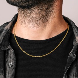 Silvadore 2mm Gold Chains for Men Necklace - Real 18k Plated Stainless Steel CUBAN Link Jewellery - NON-TARNISH & Waterproof - 51cm / 20 inch (Velvet Pouch)