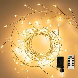 YEAMAR Fairy Lights Plug in, 10Feet 200 Led Cluster Lights Waterproof Firecracker Starry String Lights for Ceiling Bedroom Wreath Window Wedding Christmas Tree Decoration, Warm White (8 Mode)