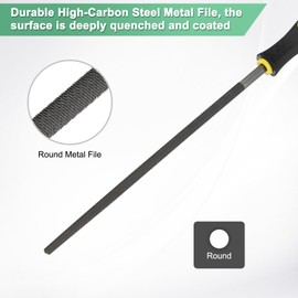 M METERXITY 2-Pack Round Metal File 10 Inch, High Carbon Steel File Diamond File Hand File W PVC Grip Handle for Wood/Metal/Ceramic/Glass/Stone/Jewelry/Tile/Model/DIY/Sharpening File