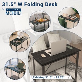 31.5" Folding Desk for Small Spaces, Compact Folding Table for Bedroom, Apartment, Study or Dorm Ideal for Living Room TV Dinners, Side Table Use, Laptop desk, No Assembly Required, Black