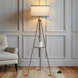 EOEYYOYB Floor Lamps for Living Room, Modern Standing Lamp with Shelf, 3 Color Temperature Led Bulb Tall Lamps with Foot Switch for Bedroom and Office, Grey