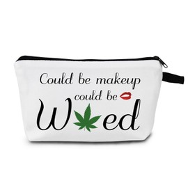 MoCaliduccious Could Be Makeup Could Be Weed Funny Makeup Bag Friend Gifts Funny Weed Leaf Cosmetic Bag Travel Accessories Organizer Bag Toiletry Case For Women Best Friends Sister Weed Gifts(White)