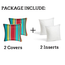 Enipate Inserts Included Outdoor Throw Pillows, Pack of 2 Striped Water Resistance Stuffed Pillows for Patio Furniture Decor 18x18 in