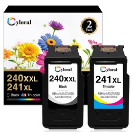 Cyloral 240XXL 241XL for Canon Pixma MG3620 Ink Cartridge for MG3600 MG2120 MG2140 MG2220 MG3120 MX372 TS5100 TS5120 Printers Remanufactured for Canon 240XL 241XL Combo Pack 240 241 XL (Black Color)
