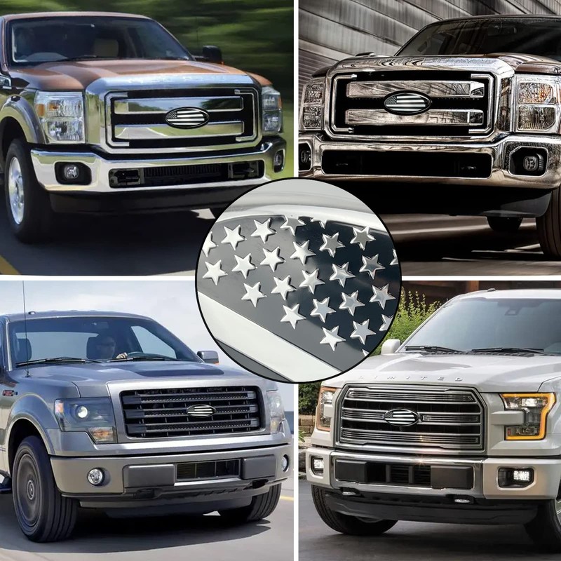9 Inch Oval Chrome and Black American Flag Front Grille