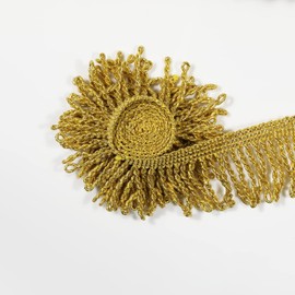 dlboboai Gold Fringe Tassel Trim Lace Polyester Macrame Tassel lace 10 Yards 42 mm Wide for Sewing Crafts Clothing Curtains Accessories Lampshade Home DIY Decoration (Gold, 42mm Wide)