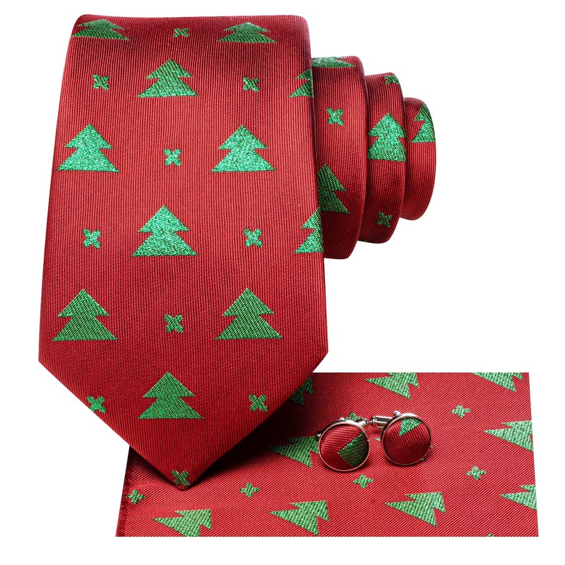 Hi-Tie Men's Christmas Tie Set Tie Pocket Square Cufflinks Set