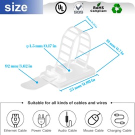 SZFUDIGO Cable Ties Cable Clips Wire Management Cord Clips Under,Desk Cable Management Reusable Zip Ties Wire Organizer Under Desk 50 packs (White)