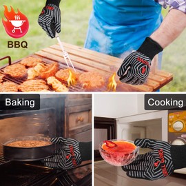 QUWIN QUWIN BBQ Gloves, Oven Gloves 1472H Extreme Heat Resistant, Grilling Gloves Silicone Non-Slip Oven Mitts, Kitchen Gloves for BBQ, Grilling, Cooking, Baking-1 Pair (Black, One Size Fits Most)