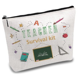 CREATCABIN Pencil Case Teacher, Makeup Bag, Cosmetic Bag, Canvas, Multi-Purpose Pen Case, Zip, Toiletry Bag, Travel Bag, Purse, Bag, Portable Survival Kit, Graduation Gift, 25 x 18 cm, Teacher