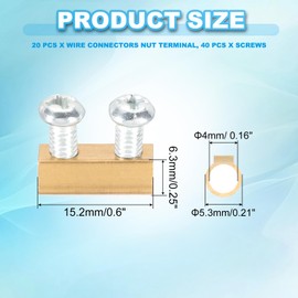 PATIKIL 15.2x5.3x6.3mm Wire Connectors Nut Terminal, 20 Pcs 10 A Brass Splicing Quick Wiring Connection Terminal Circuit Connector Nut Kit with Screws, Brass Tone
