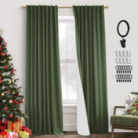 PANELSBURG Dark Olive Green Curtains for Living Room 96 Inch Length,Moody Academia Window Treatments Thermal Room Darkening Linen Blackout Curtain Drapes 96 Inches Long,2 Panel Set