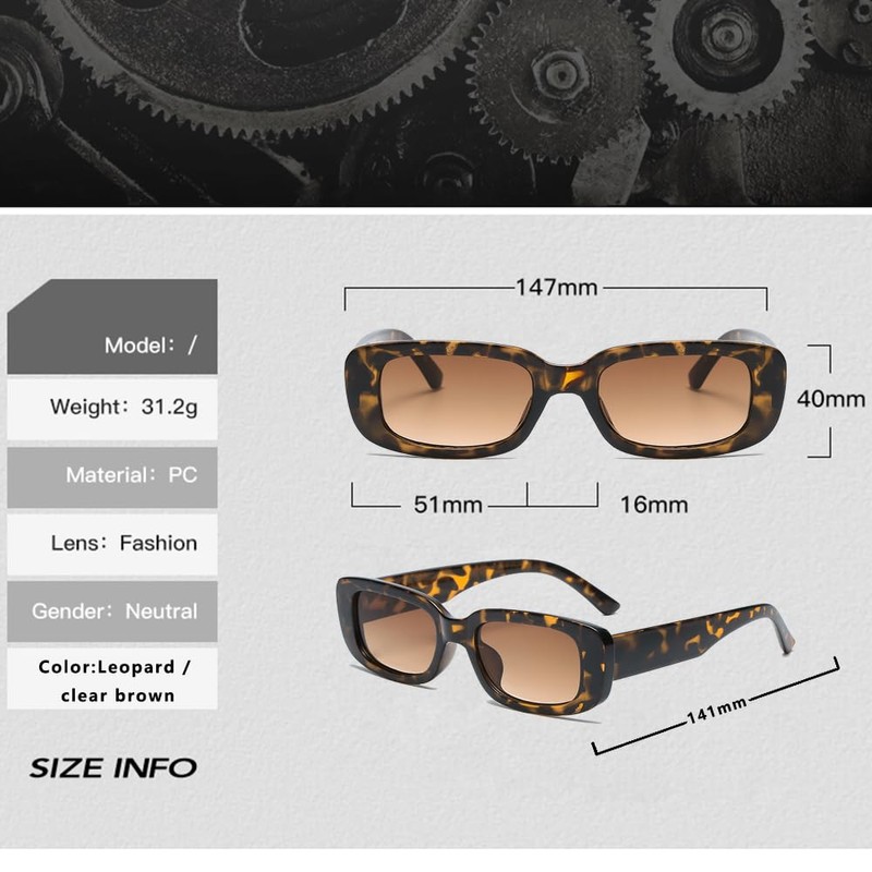EJDHA Retro Rectangular Sunglasses for Women Black UV Protection (Transparent