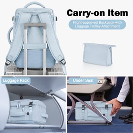 Rinlist Travel Backpack for Men Women, Carry on Backpack Flight Approved, Personal Item Backpack Bag on Airplanes,Backpacks for Traveling, Travel Essentials,Light Blue