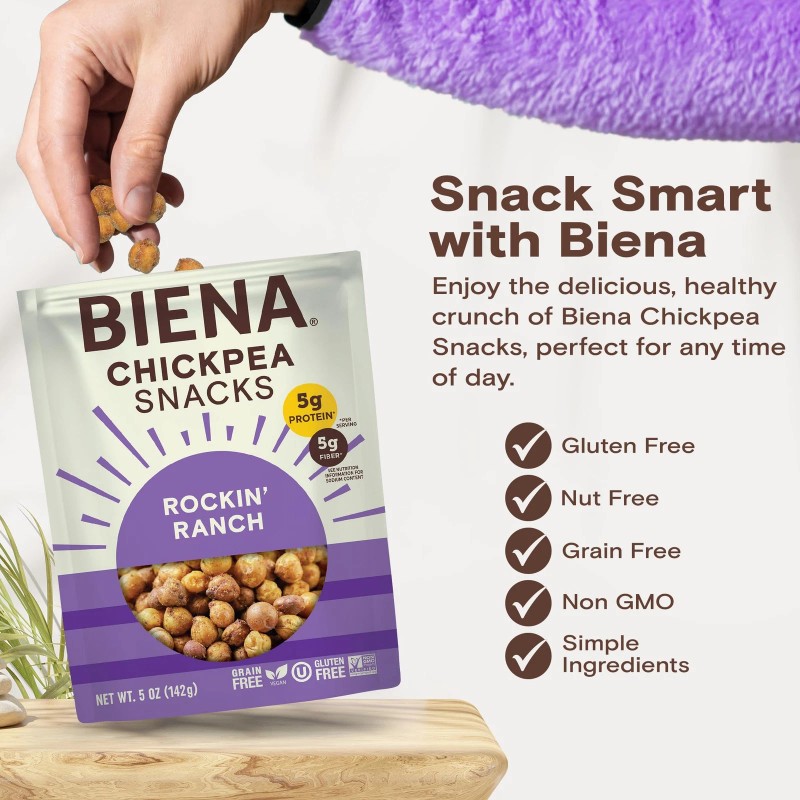 BIENA Rockin Ranch Chickpeas 8 Pack Plant Based Protein Gluten