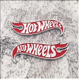 1 Pair Set Hot Wheels Stickers 3D Metal Emblem Side Fender Badge Cover Decal for Car Truck Motorcycle (Silver/Red)
