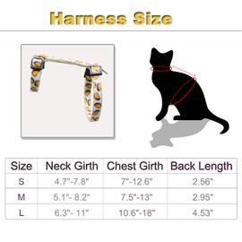 Cat Harness and Leash Set Escape Proof Soft Nylon Adjustable Kitten Vest Harness for Walking Small Medium Large Cats Tacos Pattern Large