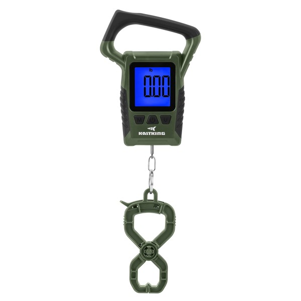 KastKing Fish Scale, WideView Floating Waterproof Digital Scale with No-Puncture Lip Gripper, 2.5” Large LCD Display, 110lb Capacity, Stores up to 9 Weights, Green