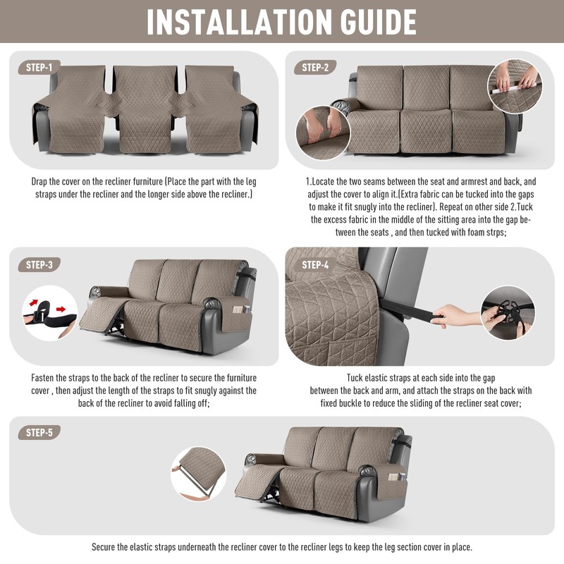 TAOCOCO 100% Waterproof Recliner Cover, Non-Slip Washable Reclining Couch Cover
