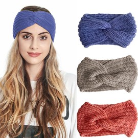 3 Pieces Knitted Headband Winter Women Winter Hair Bands Knitted Hair Bands Winter Crochet Head Wrap Khaki Pink Denim Blue