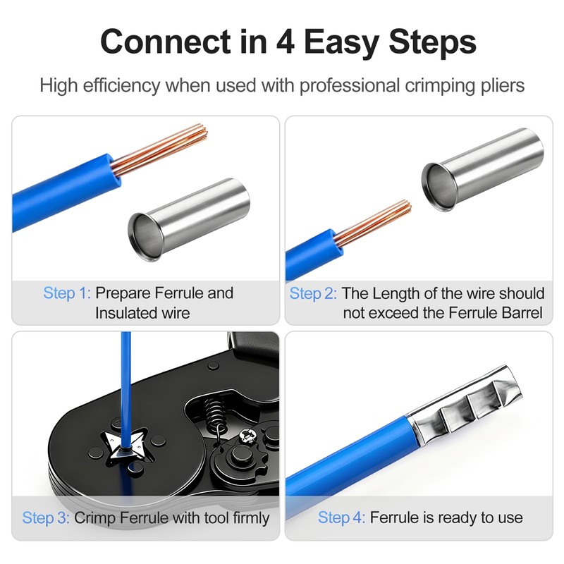 Baomain 1000-Pack AWG 10/6mm² Long: 12mm Copper Crimp Connectors –