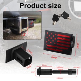 SINGARO Tow Hitch Cover, Heavy American Flag Metal Trailer Hitch Cover for 2 Inch Receivers, Ideal for Truck Accessories with 5/8-Inch Pin Diameter Trailer Hitch Lock (Red)