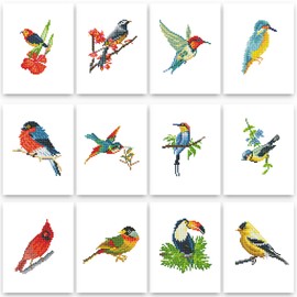 PeakLuv Small Diamond Painting Kits Birds, 12 Pcs Birds Mini Diamond Art Kits for Adults, 5D DIY Square Drill Diamond Dots, Quickly Finishable Cardinal Mini Gem Art for Home Wall Desktop Decor, 6X7in