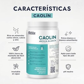 HEBBE | Arcilla Blanca Caolín 500 g | Mascarillas Faciales Y Corporales | Purifica Y Suaviza La Piel | Controla Exceso De Grasa |Efecto Detox