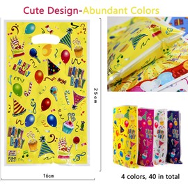 QYINXIU 40 Pcs Christmas Party Favor Candy Bags, Rainbow Plastic Gift Goodie Bags, With Handles For Birthday Party, Candy, Small Gift And Christmas Party