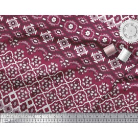 Soimoi Poly Georgette Fabric Aztec Geometric Printed Fabric 1 metre 42 Inch Wide
