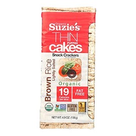 Suzie's Organic Brown Rice Cake Thins|12 Pack|Lightly Salted Low Sodium|USDA Organic, NON-GMO, Fat-Free, Sugar-Free, Gluten-Free|Low-Calorie Snack-20 Calories Per Slice|Bread & Cracker Replacement