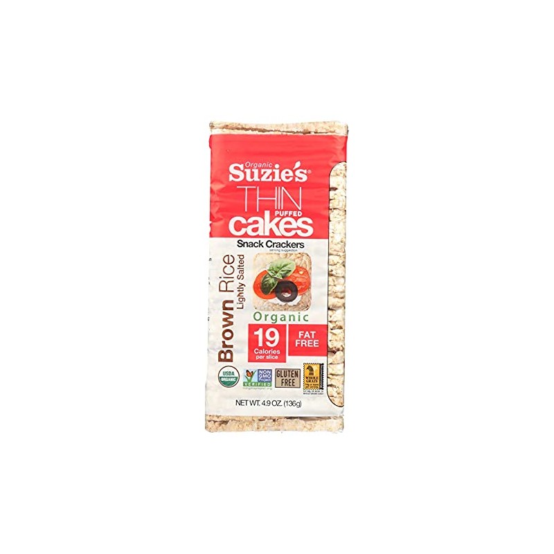 Suzie's Organic Brown Rice Cake Thins|12 Pack|Lightly Salted Low Sodium|USDA