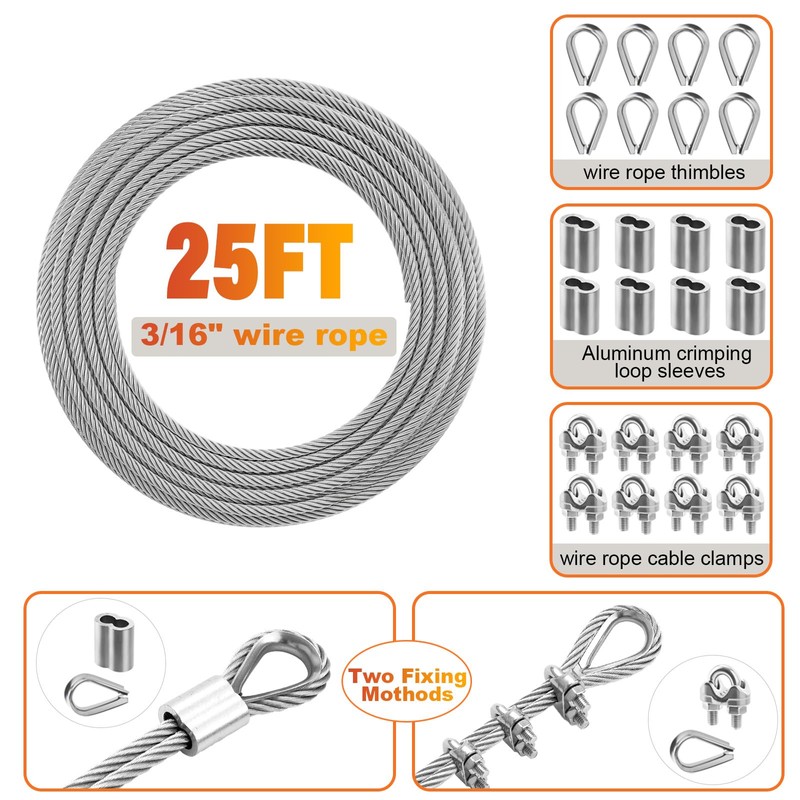 CELYND Stainless Steel Cable for Railing - 25FT 3/16" T316