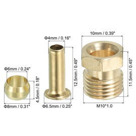 PATIKIL 6mm ID 4mm OD Tube Compression Assortment Kit, 18 Set Brass Compression Sleeve Ferrule & Insert & Nut for Water Oil Air Pipe