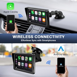 FitAlly Wireless Apple Carplay Car Stereo, Portable 7" IPS Touch Screen Car Play GPS Navigation for Car, Double Din Car Stereo Audio with Mirror Link, Android Auto, Bluetooth, FM, Voice Control