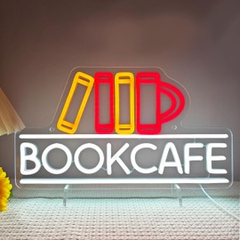 Artalst Book Cafe Neon Sign LED Neon Light for Bookstore Coffee Shop Home Library Wall Decor Colorful Light Up Signs for Classroom Museum Study Room Decoration