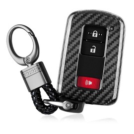T-carbon Real Glass Fiber Key Fob Cover with Keychain Compatible with Toyota Tacoma Sequoia Tundra 4Runner Highlander RAV4 Camry Corolla Avalon Smart Key, Silver Black