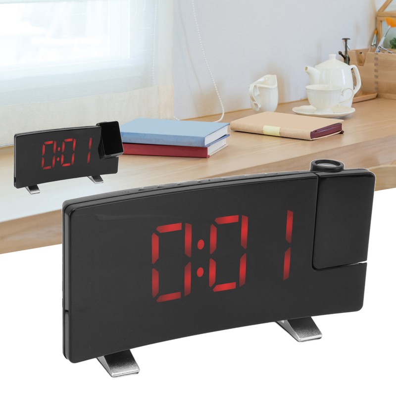 Radio Projection Alarm Clock LED Display Electronic Clock Curved Screen