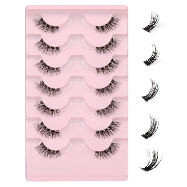 JIMIRE Half Lashes with Clear Band Cat-Eye Lashes Fluffy Wispy